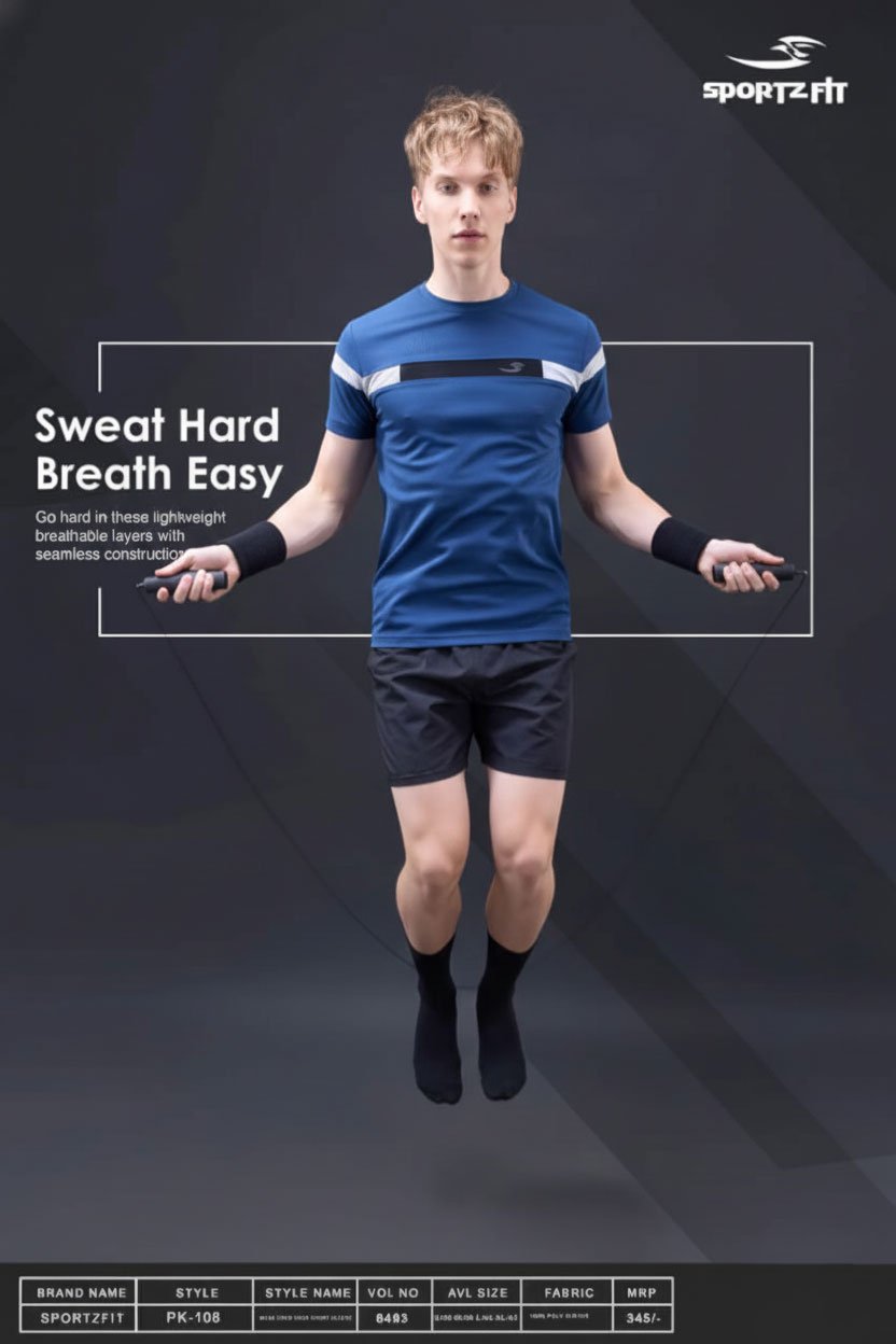 Men Round Neck T-Shirt - Blue  | L | SBT56